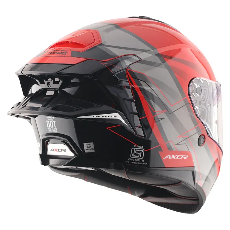Axor Brutale Surges dual spoiler helmet red and grey double D-ring buckle